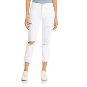 Frame Le High Straight Leg Distressed White Jeans chewed hem NWT 31